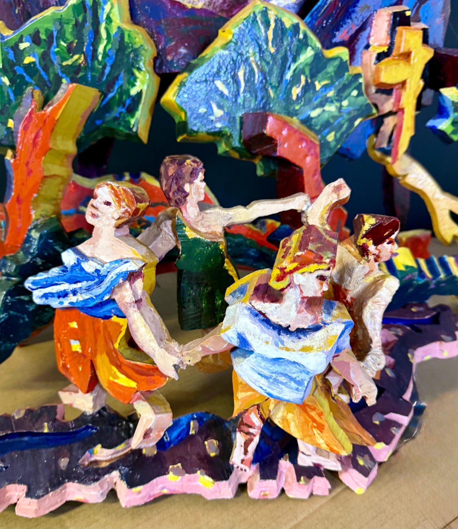 Large 3D Sculpture with Hand Painting Construction Mimi Gross Wood Assemblage