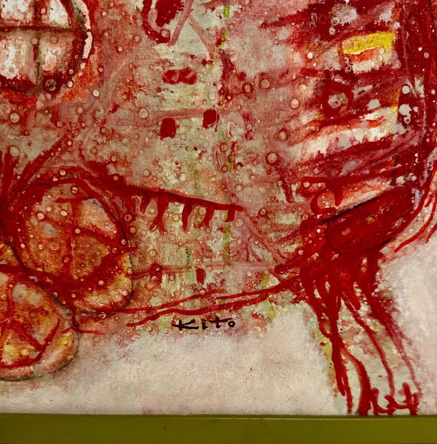 1963 French Japanese Art Brut Abstract Oil Painting Akira Kito Diable et Rouge