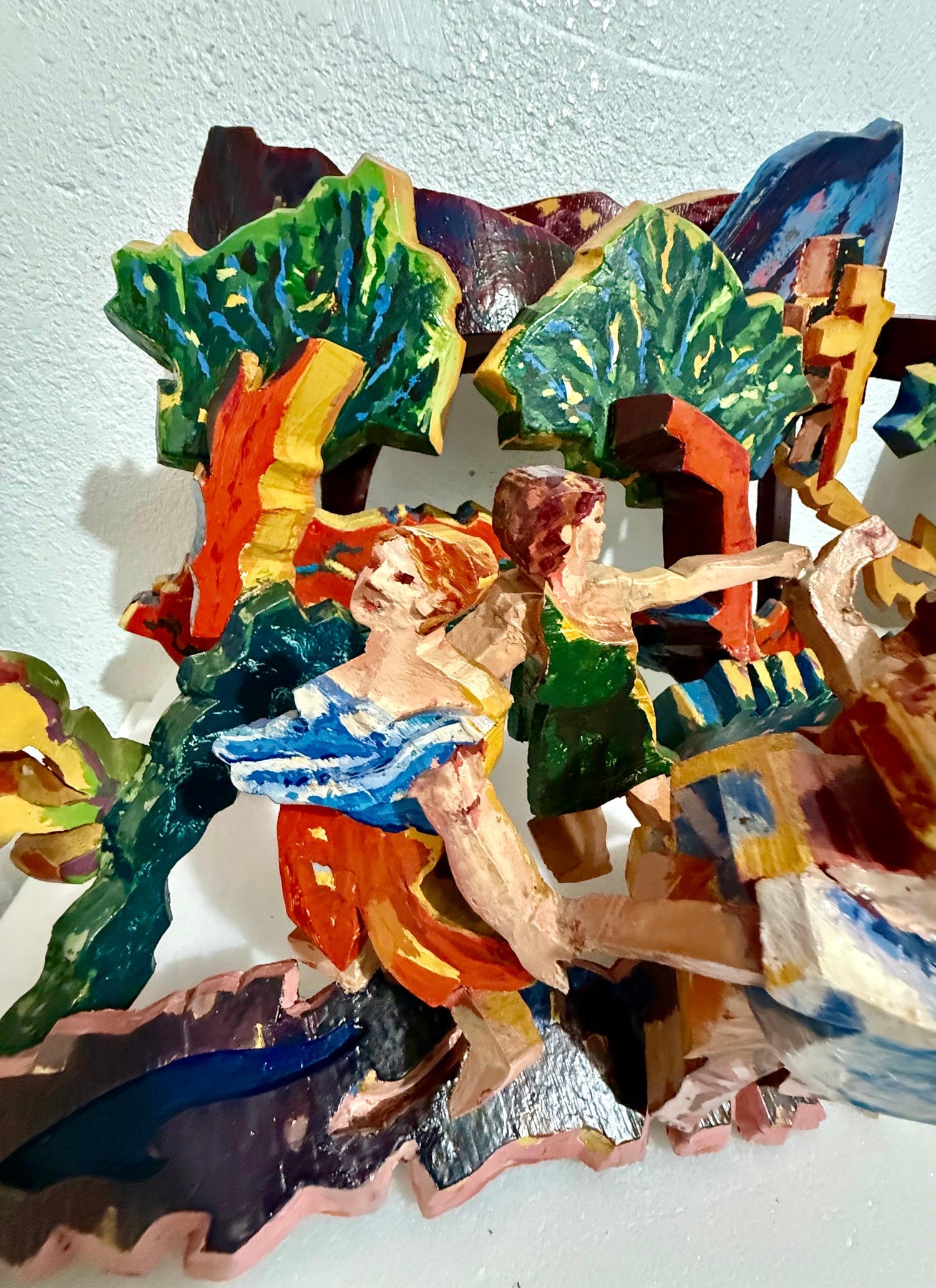 Large 3D Sculpture with Hand Painting Construction Mimi Gross Wood Assemblage