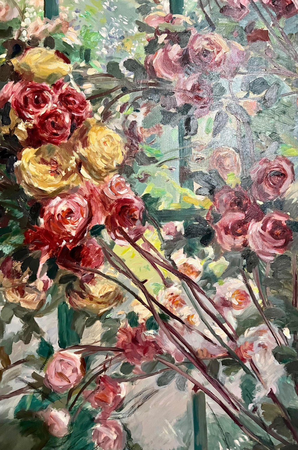 Large Post Impressionist Oil Painting Jean Chaleye, Rose Bouquet Findlay Gallery