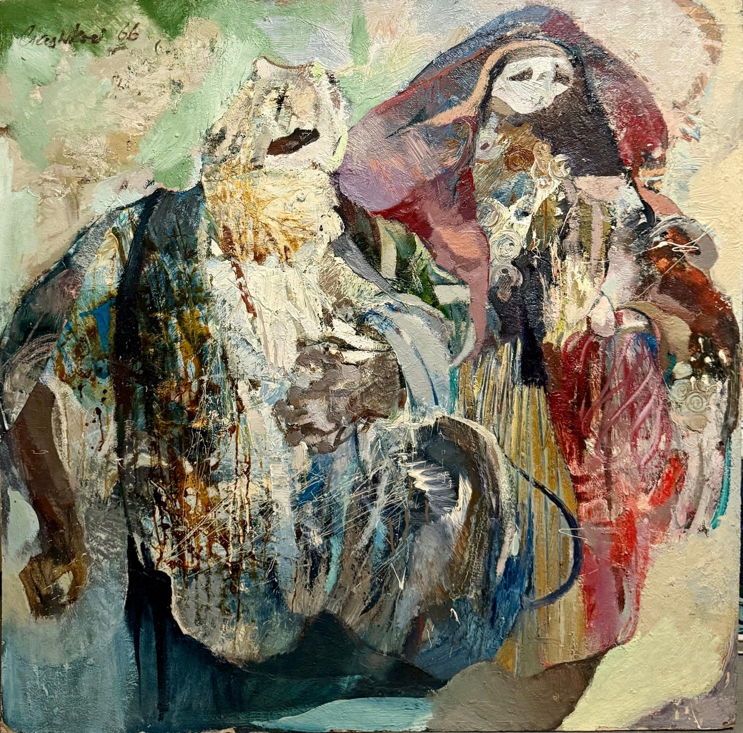Large Figural Abstract Oil Painting Collage LA California Artist Peter Liashkov
