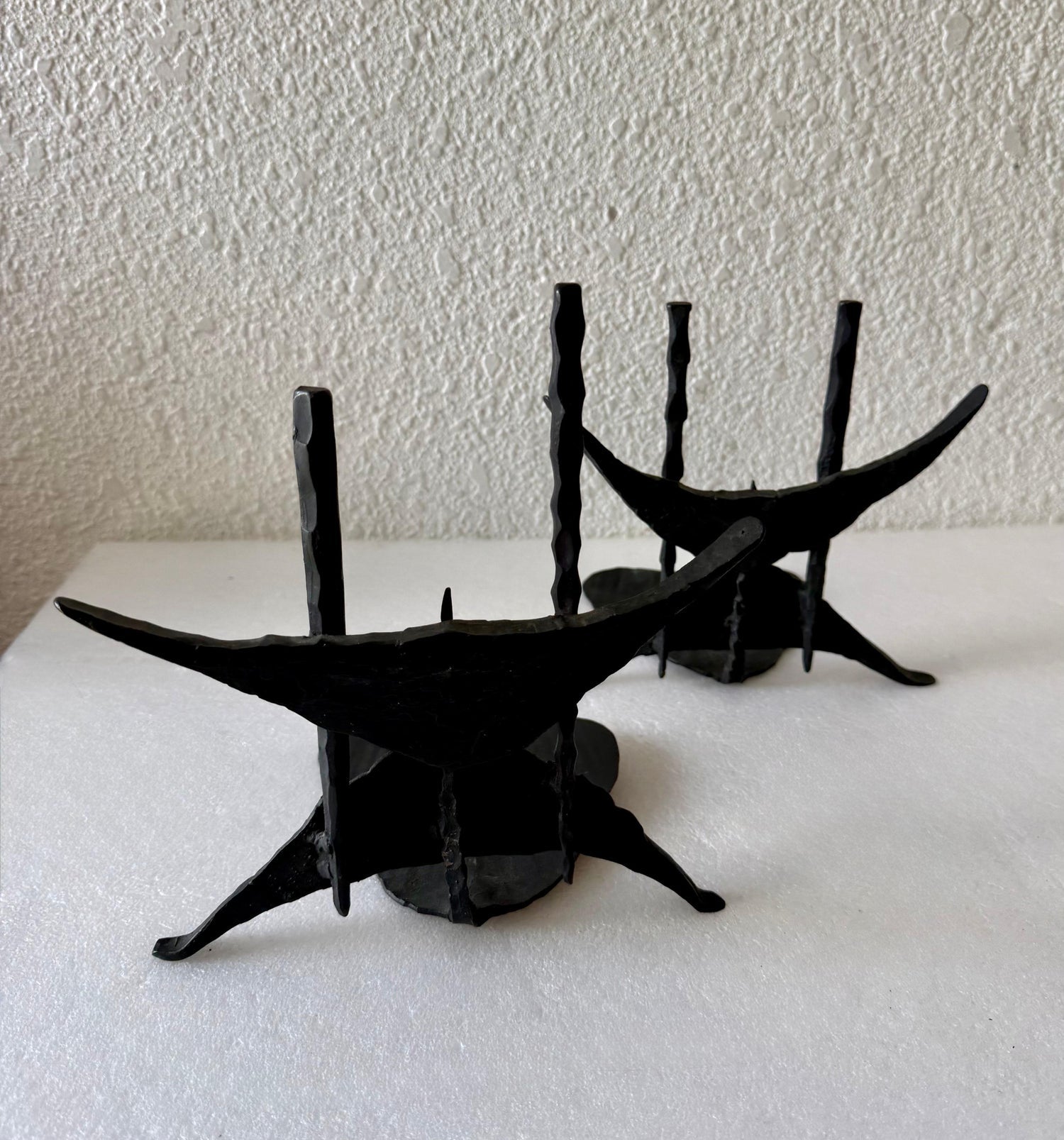 Modernist Brutalist Hand Forged Iron Bookends Sculpture Israeli David Palombo