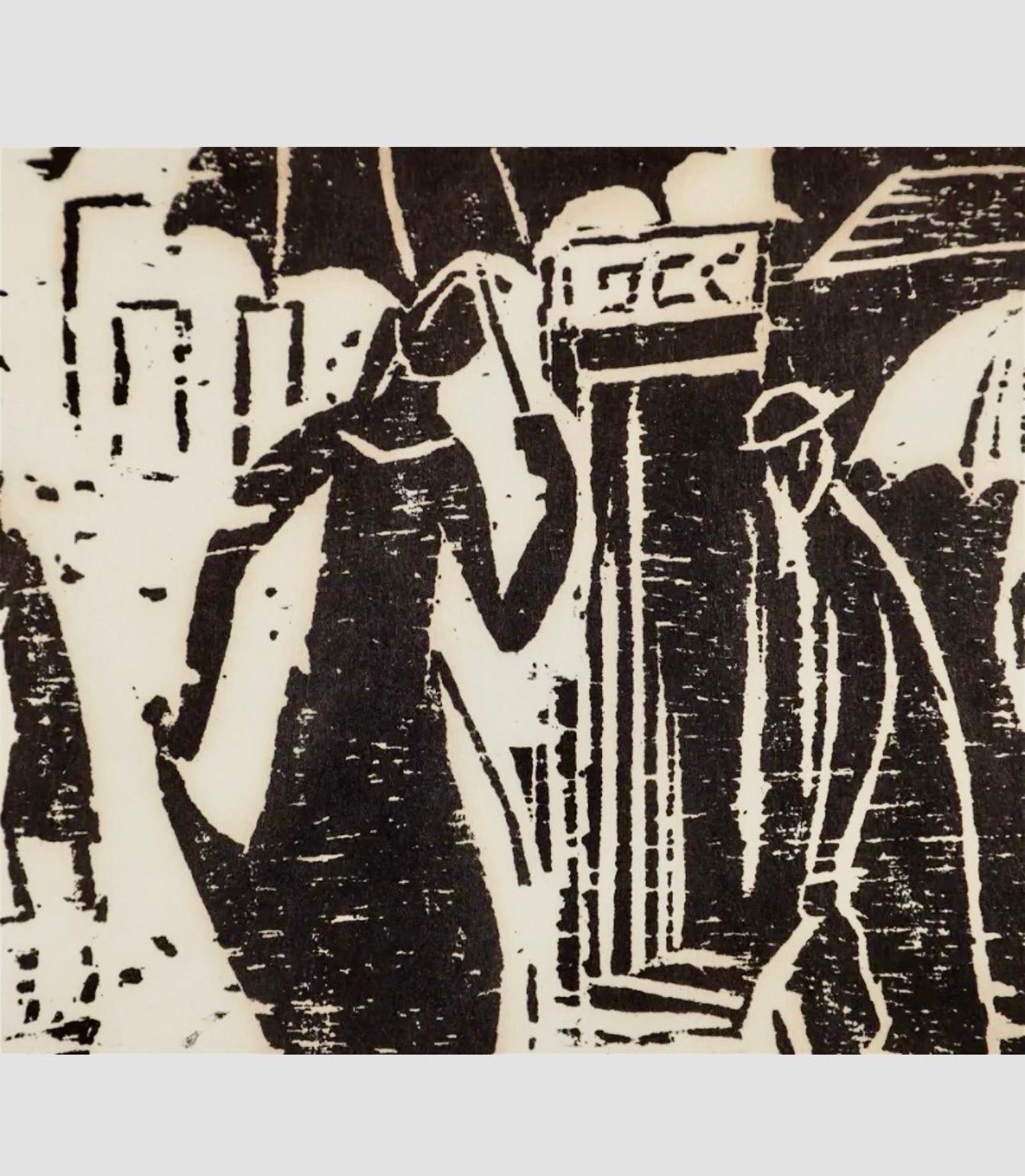 Woodblock Print Polish Israeli Artist Azriel Awret Rainy Street Jerusalem Israel