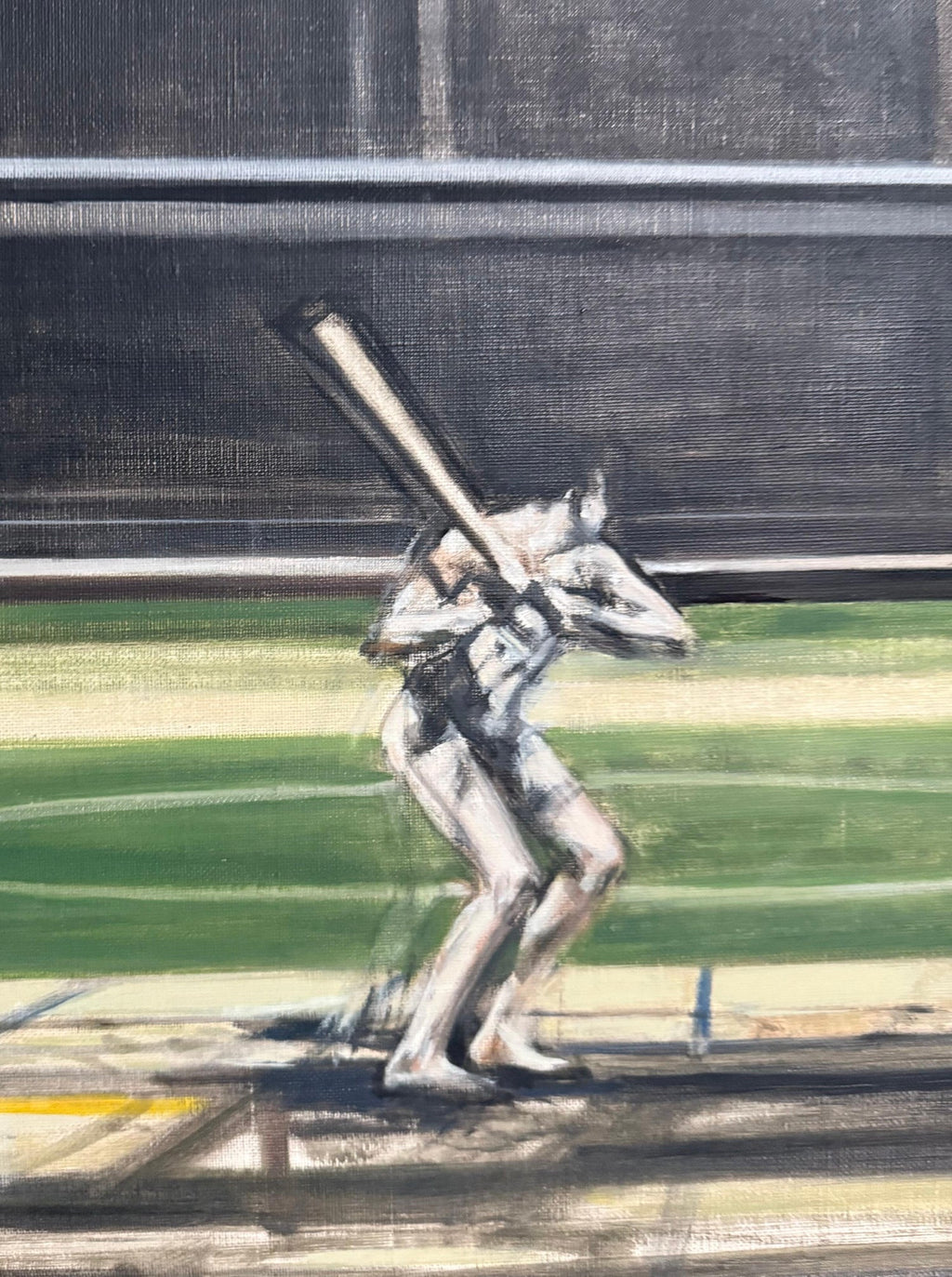 Large American Modernist Oil Painting Baseball Game the Tryout Sidney Goodman