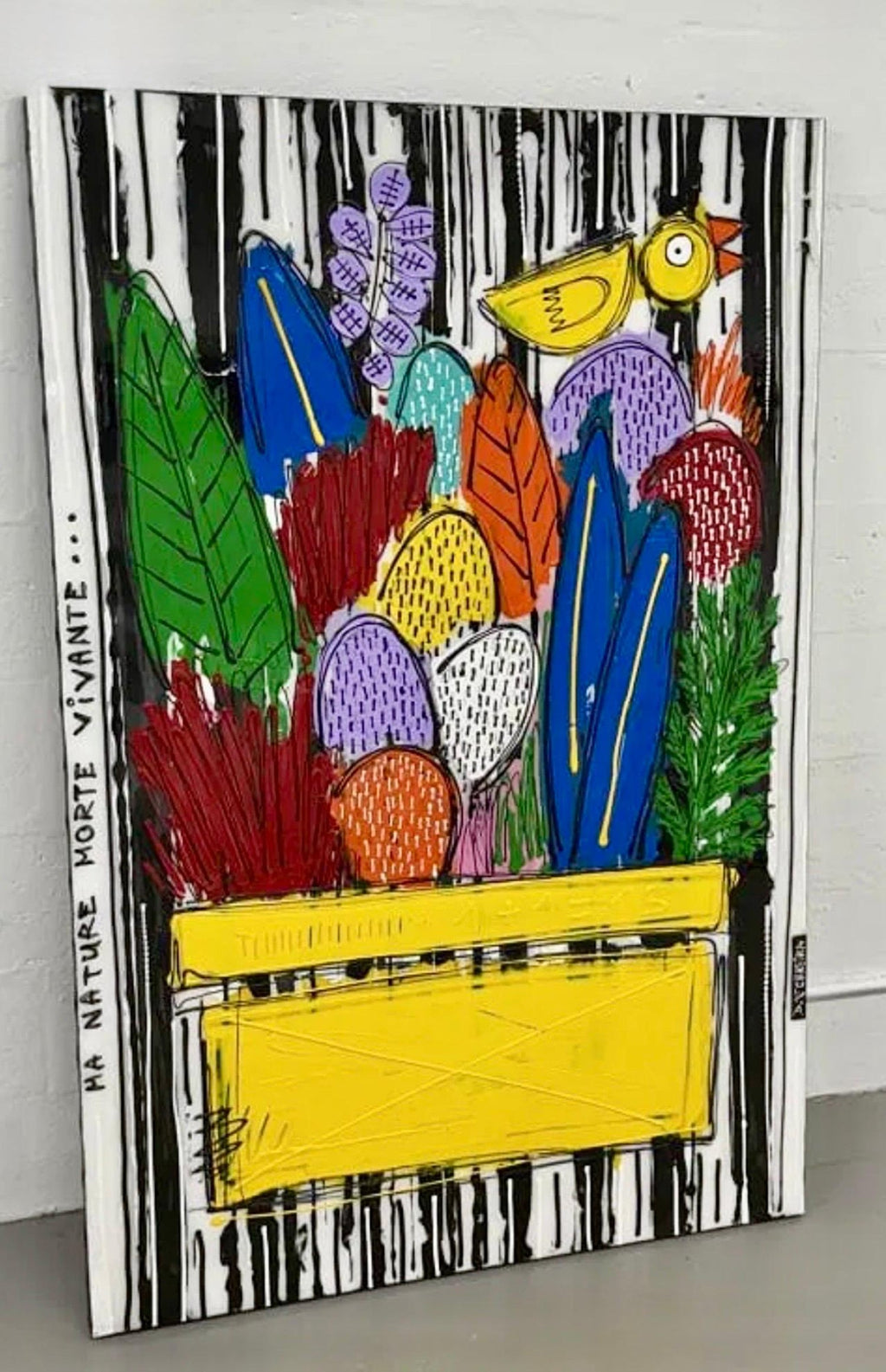 Large David Ferreira Whimsical Naive French Contemporary Outsider Painting