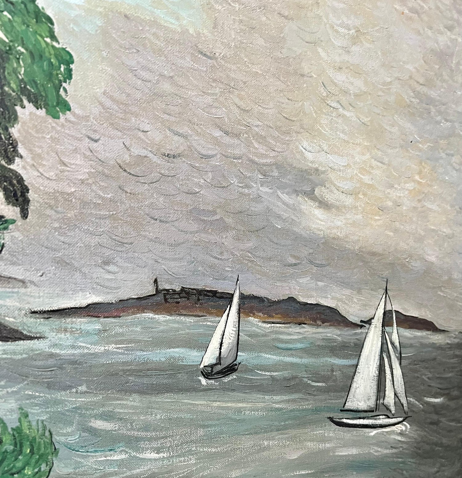 1930 Oil Painting Sea Side Sailboats American Modernist WPA Artist Morris Kantor