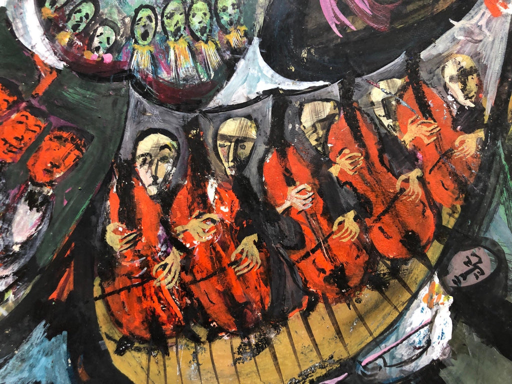 Modernist Orchestra Musical Gouache Painting Boston Expressionist