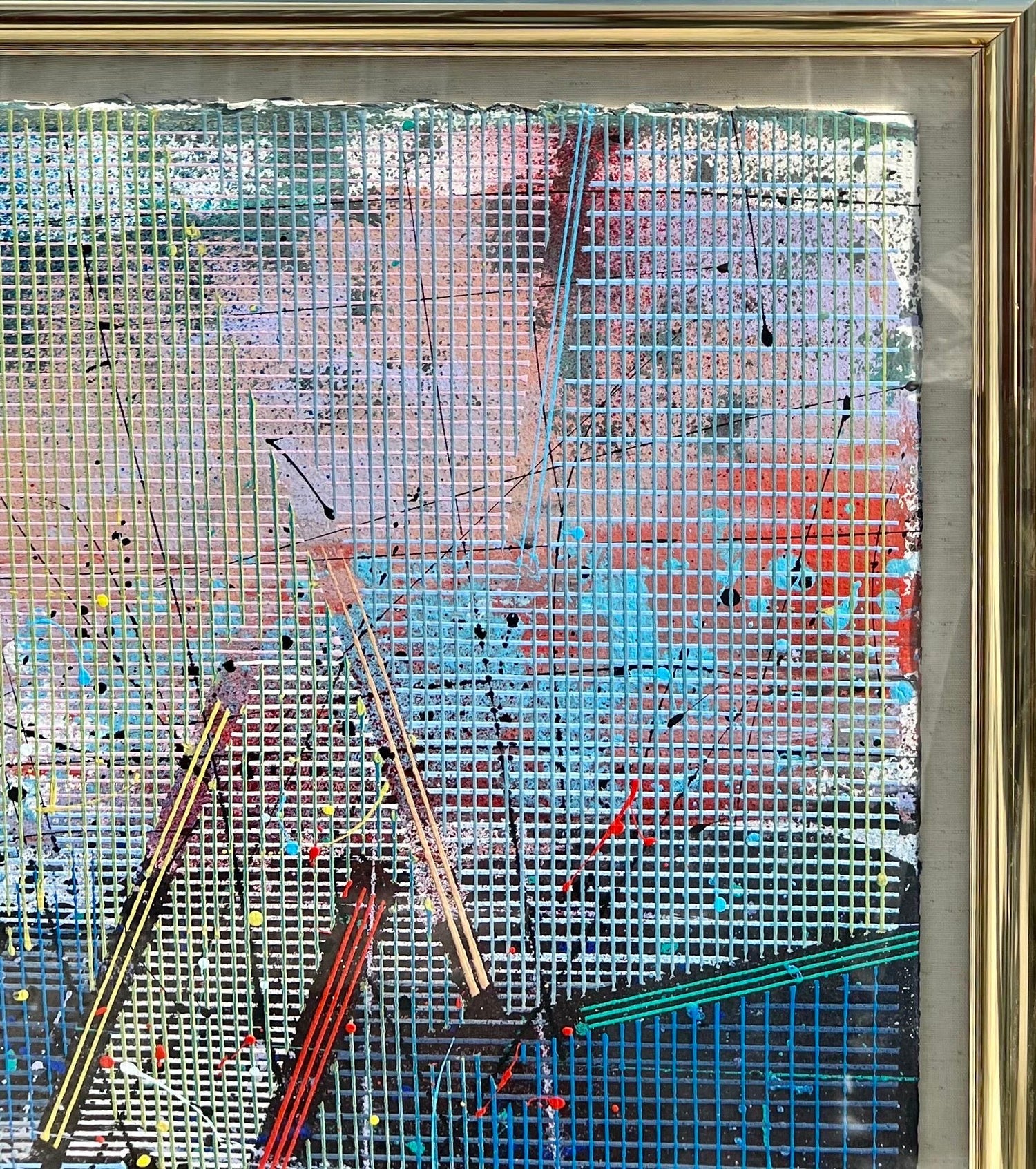Large Modern Abstract Cast Stencil Painting Paul Maxwell Mod Constructivist Neon
