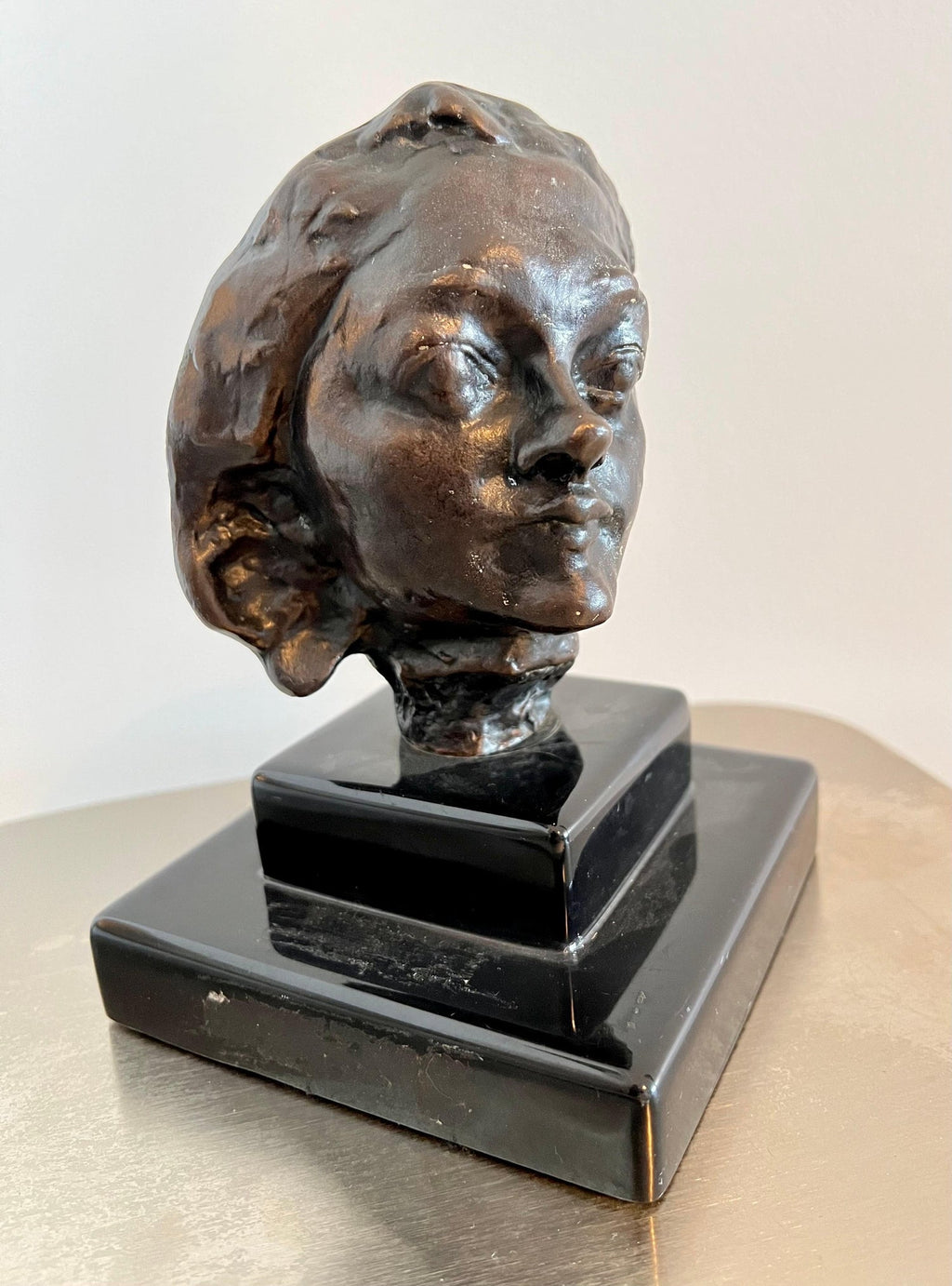 French Naif Modernist Sculpture In Metal Brutalist Head of Woman Valerie Hadida