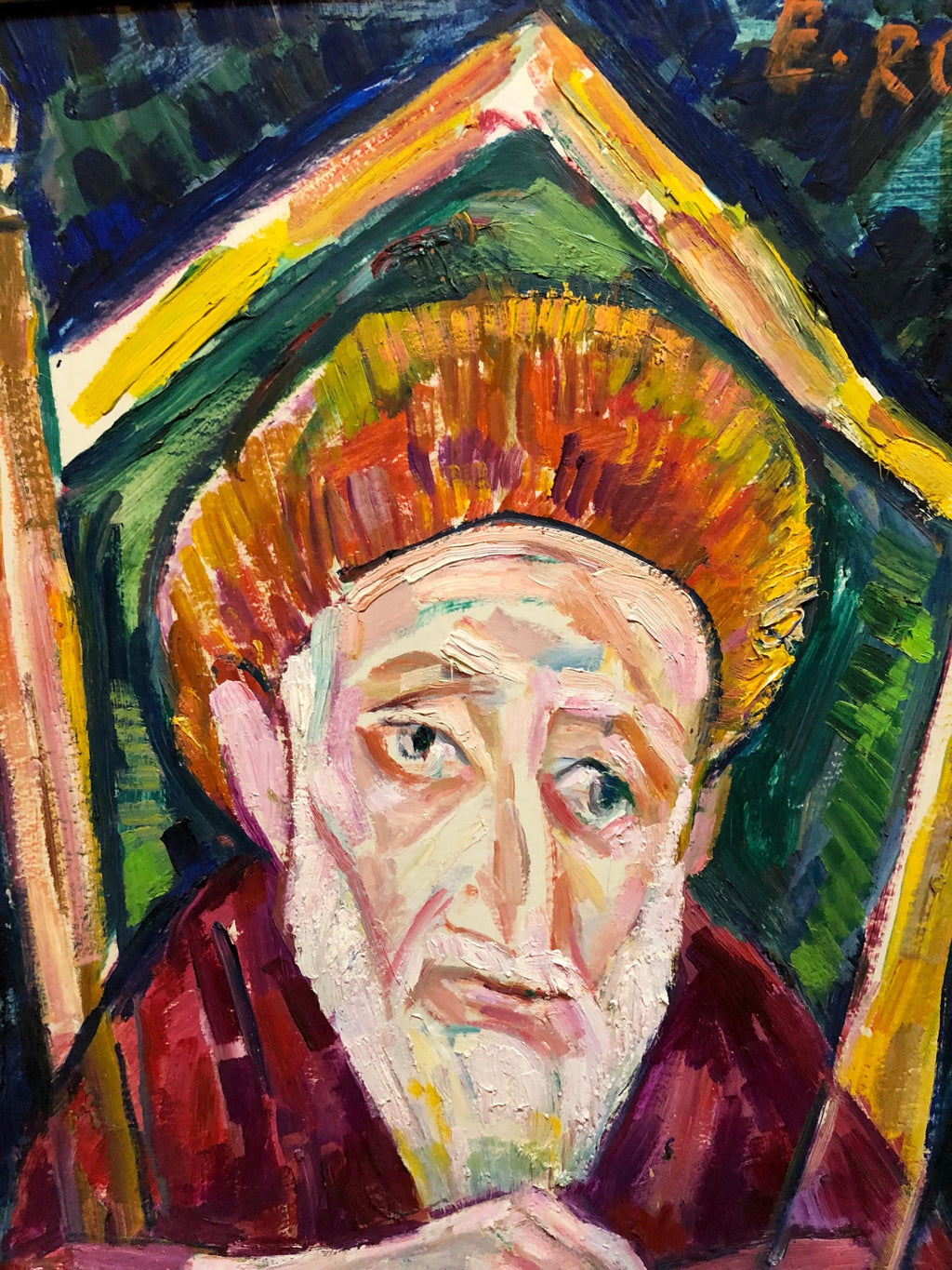 Modernist Oil Painting 1940s, Judaica Hasidic Rabbi in Jerusalem
