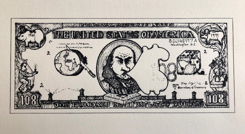 1960's Pop Art Silkscreen Print 108$ Bill Inflation Hand Signed and Numbered