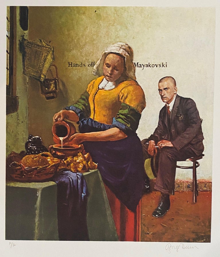 American Artist George Deem Signed Color Lithograph Titled Hands Off Mayakovsky