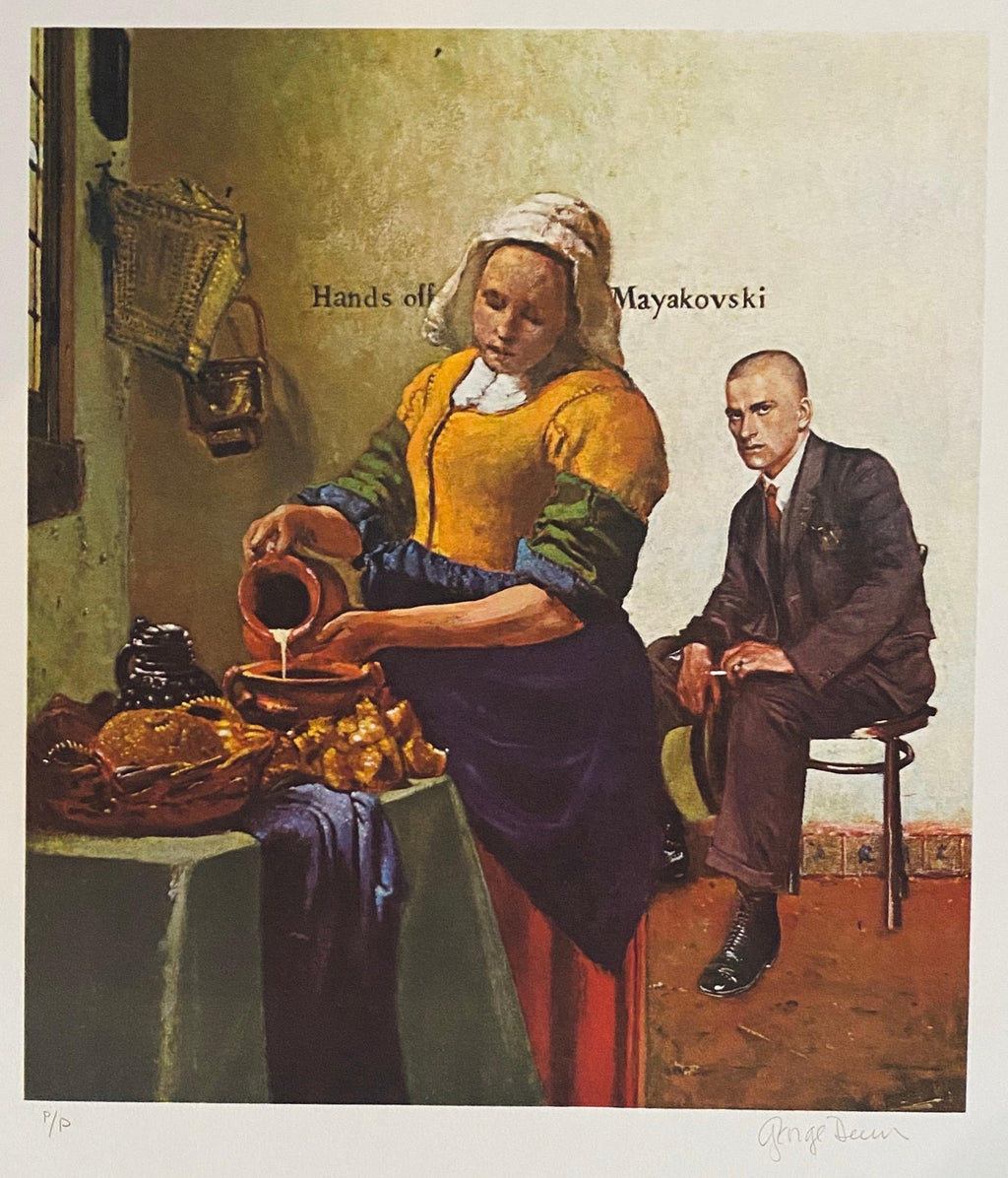 American Artist George Deem Signed Color Lithograph Titled Hands Off Mayakovsky