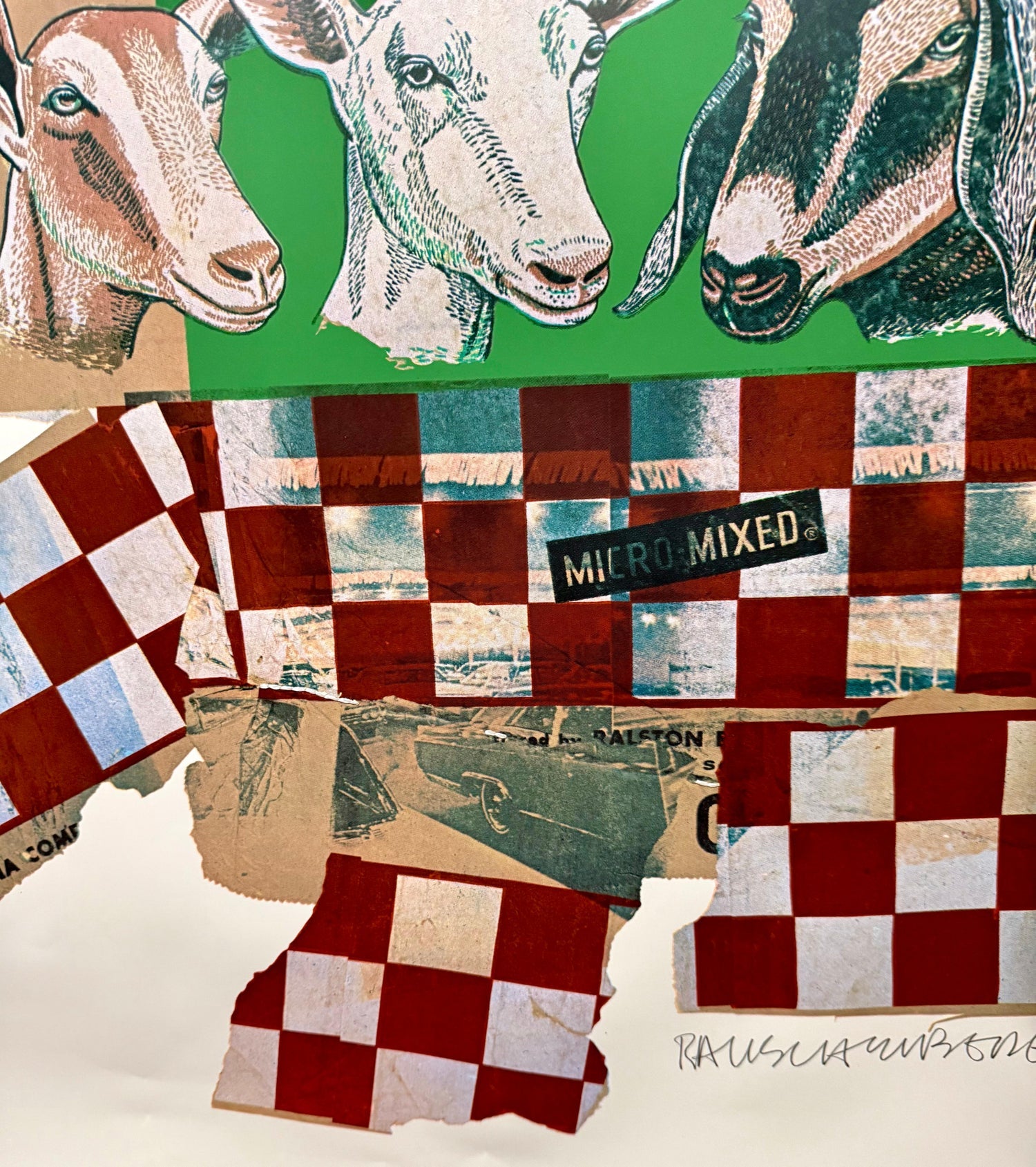 Large Pop Art Screenprint Collage Photo Lithograph Goat Chow Robert Rauschenberg