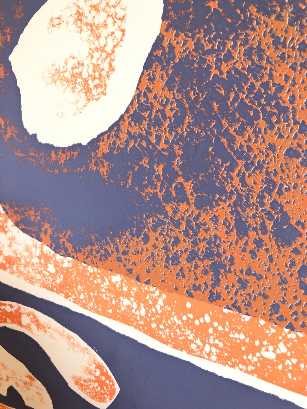 Motif, Orange Blue, African American Artist Viola Leak Woodcut Silkscreen Print