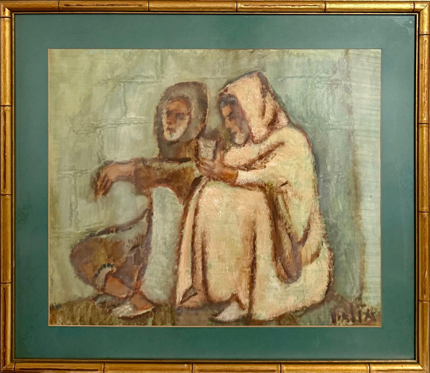 Romanian Israeli Modernist Oil Painting Expressionist Figures Mothers and Babies