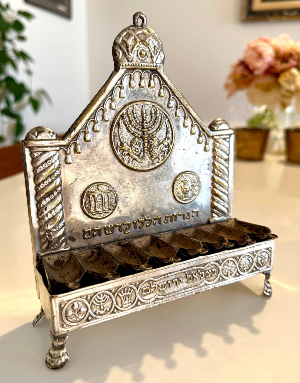 Artist Designed Signed Judaica Israeli Menorah Candelabra Sculpture Silver Plate