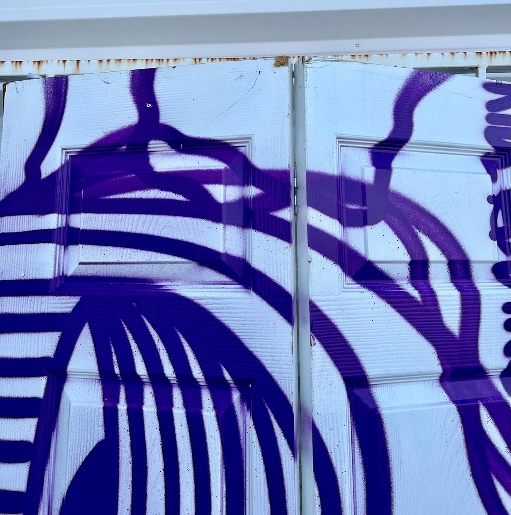 Miami Graffiti Legend Ahol Sniffs Glue Large Spray Painting on Doors Sculpture
