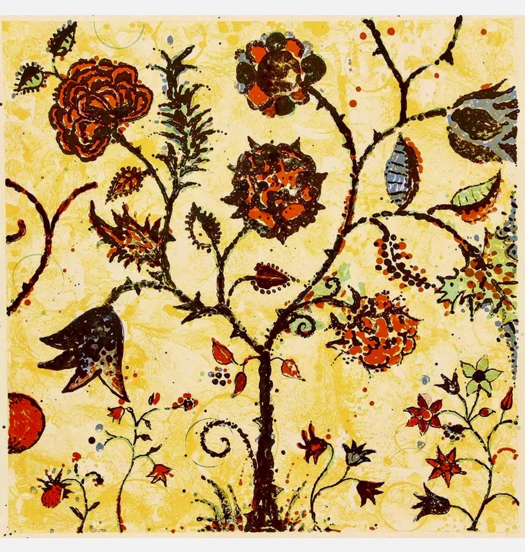 Modernist 1998 Flowering Tree Color Lithograph Dan Rizzie Mod Collage Artist