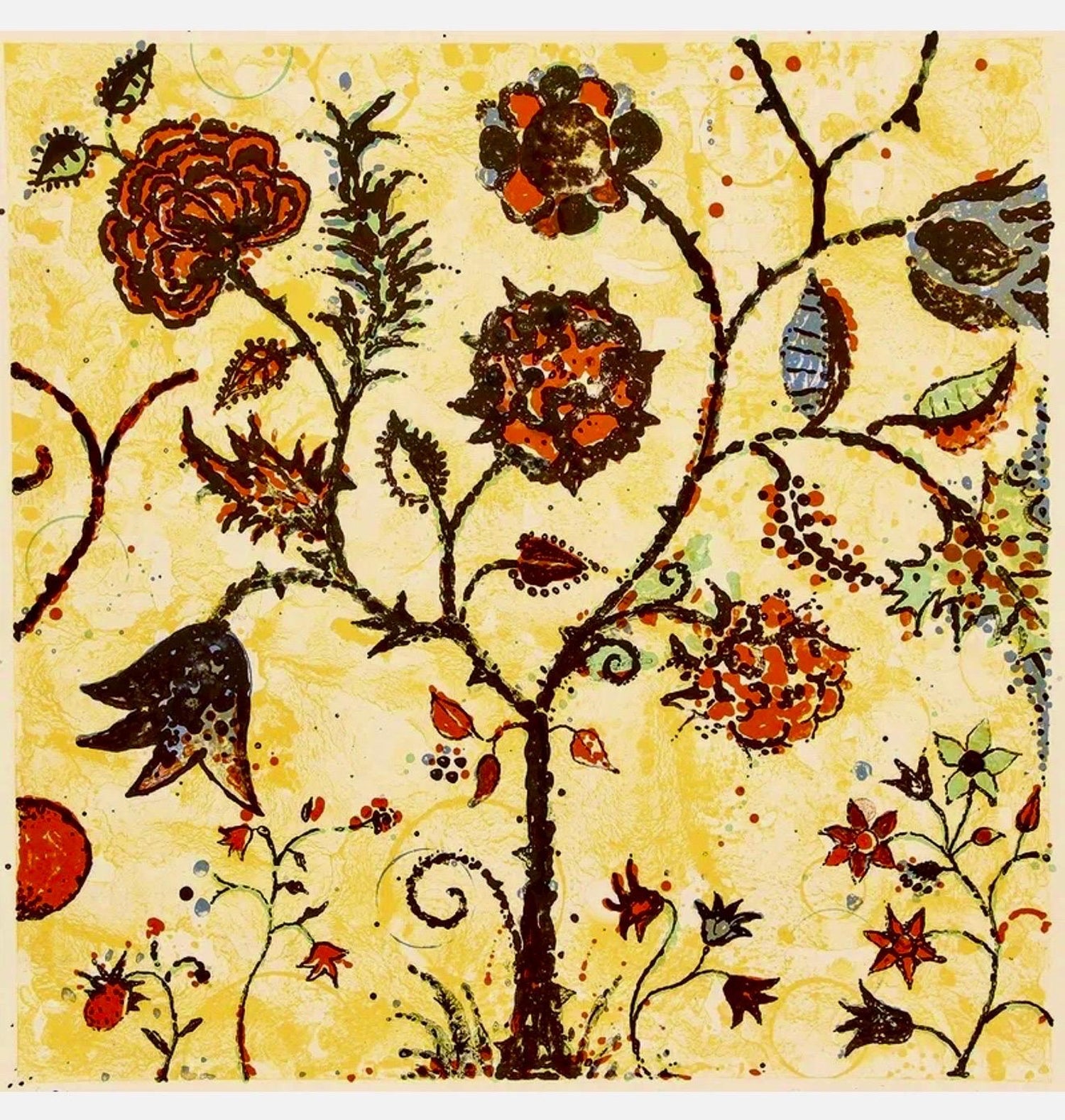 Modernist 1998 Flowering Tree Color Lithograph Dan Rizzie Mod Collage Artist