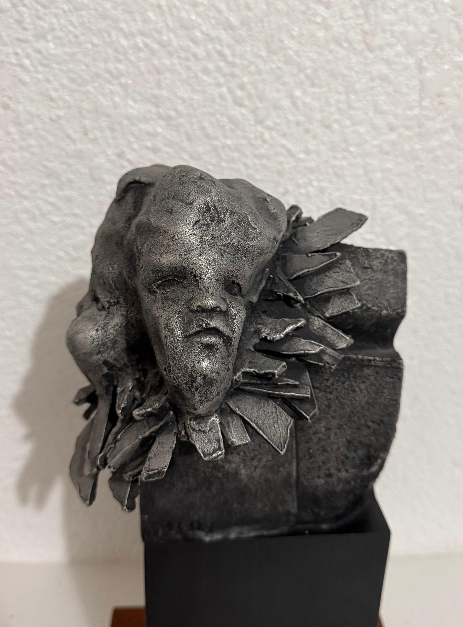French Naif Modernist Sculpture In Metal Brutalist Head of Woman Valerie Hadida