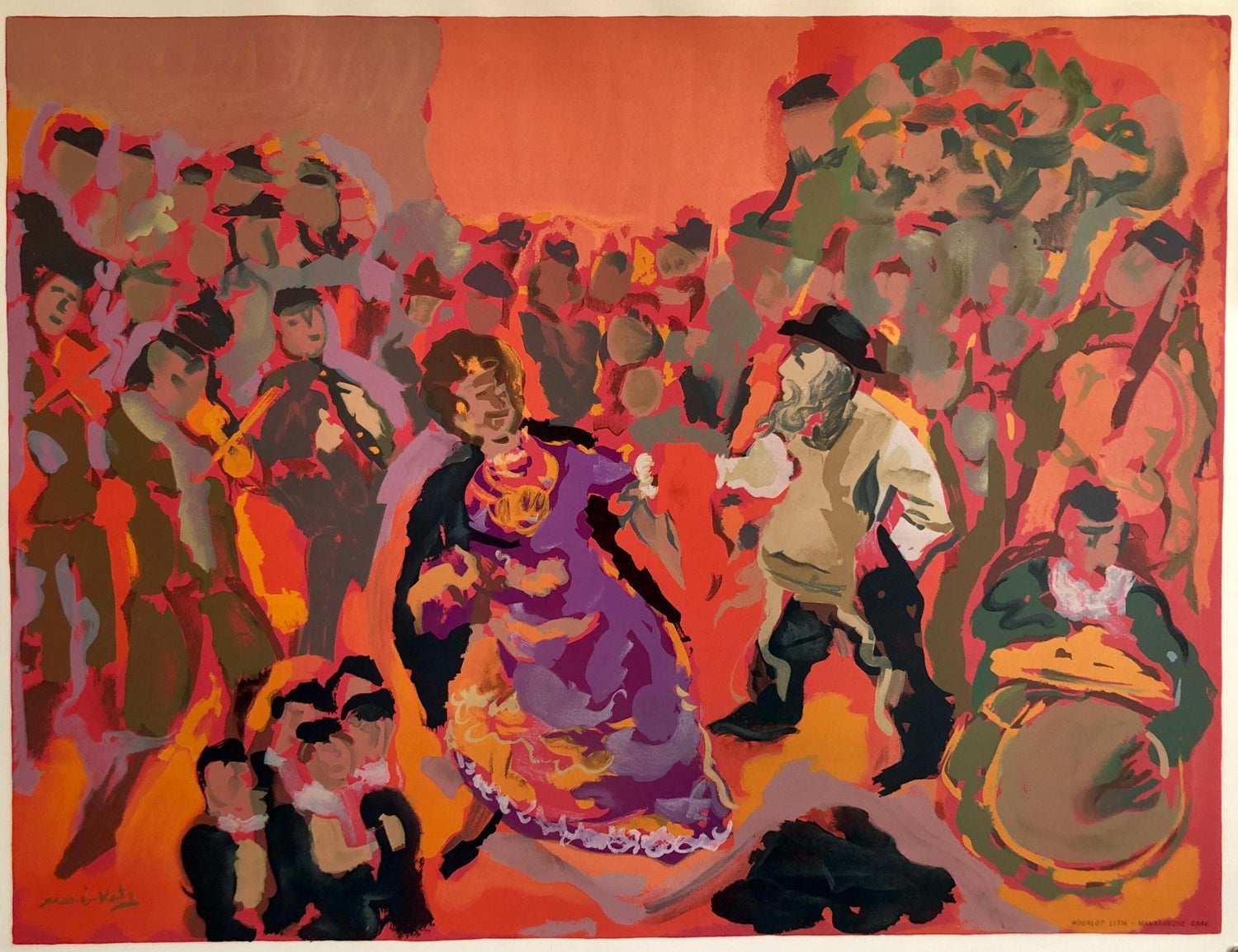 Dance of the In laws Wedding Scene Judaica Shtetl Oil Painting WPA Jewish Artist