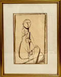 Modernist Ink and Wash Drawing, Painting Jankel Adler Woman Model Ecole De Paris