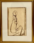 Modernist Ink and Wash Drawing, Painting Jankel Adler Woman Model Ecole De Paris