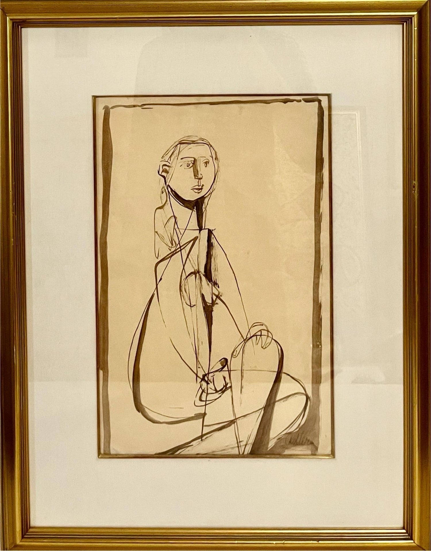 Modernist Ink and Wash Drawing, Painting Jankel Adler Woman Model Ecole De Paris