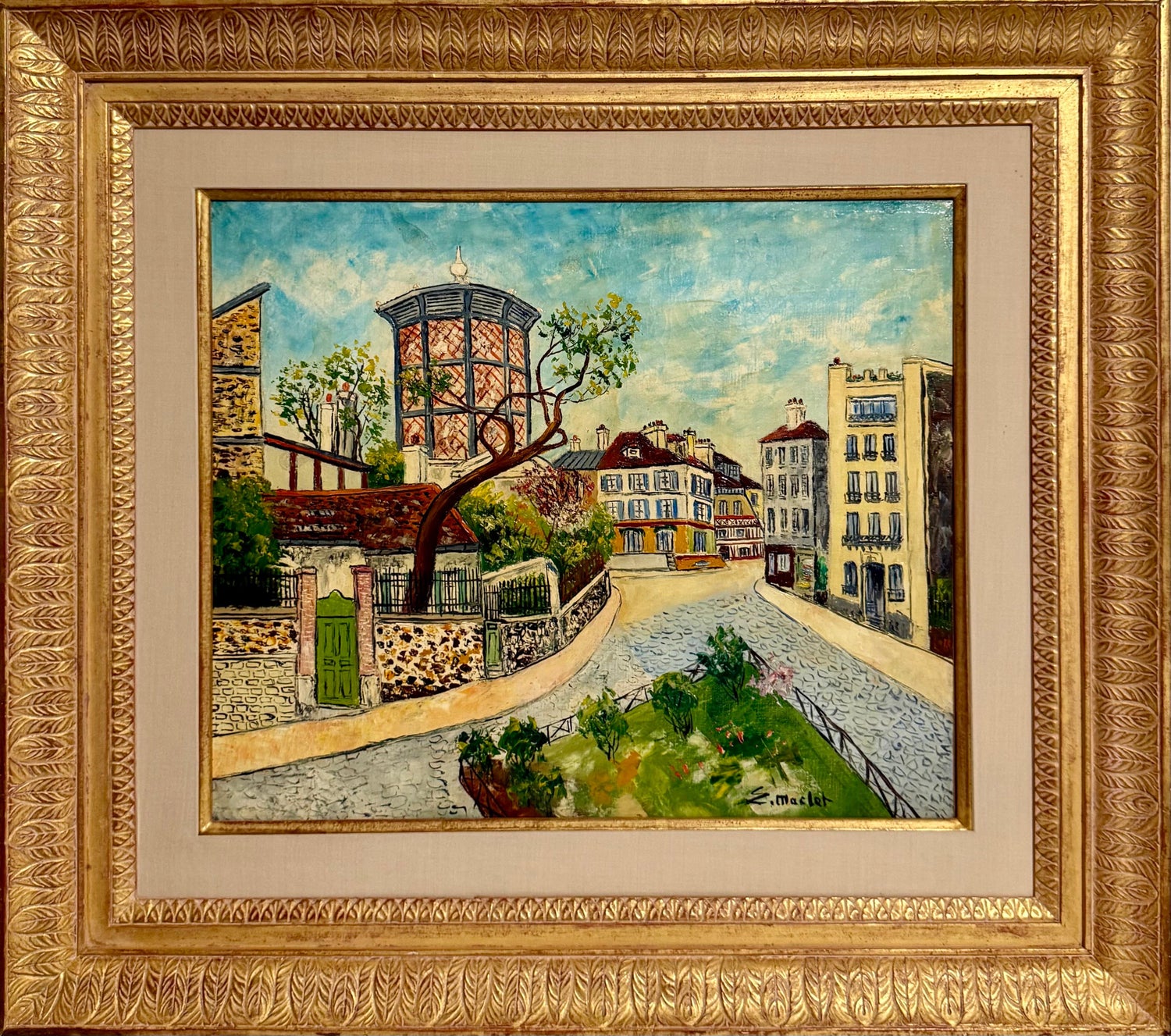 French Impressionist Oil Painting Elisee Maclet Paris Montmartre Street Scene