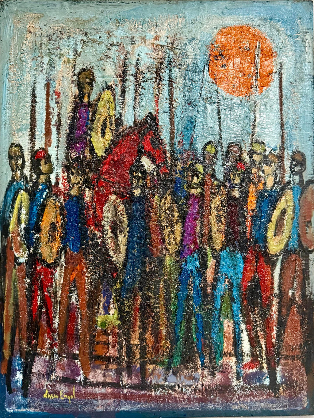 Mod French Oil Painting Semi Abstract Colorful Composition Israeli Nissan Engel