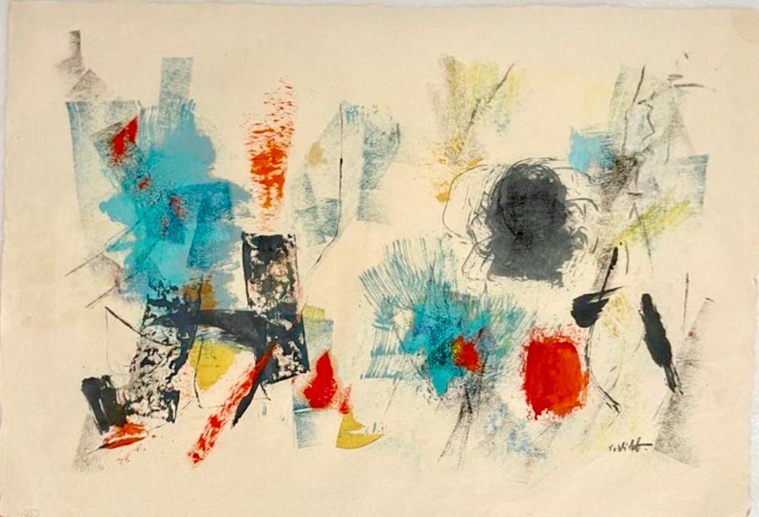 Abstract Expressionist Color Gouache Painting Mid Century Mod WPA Jewish Artist