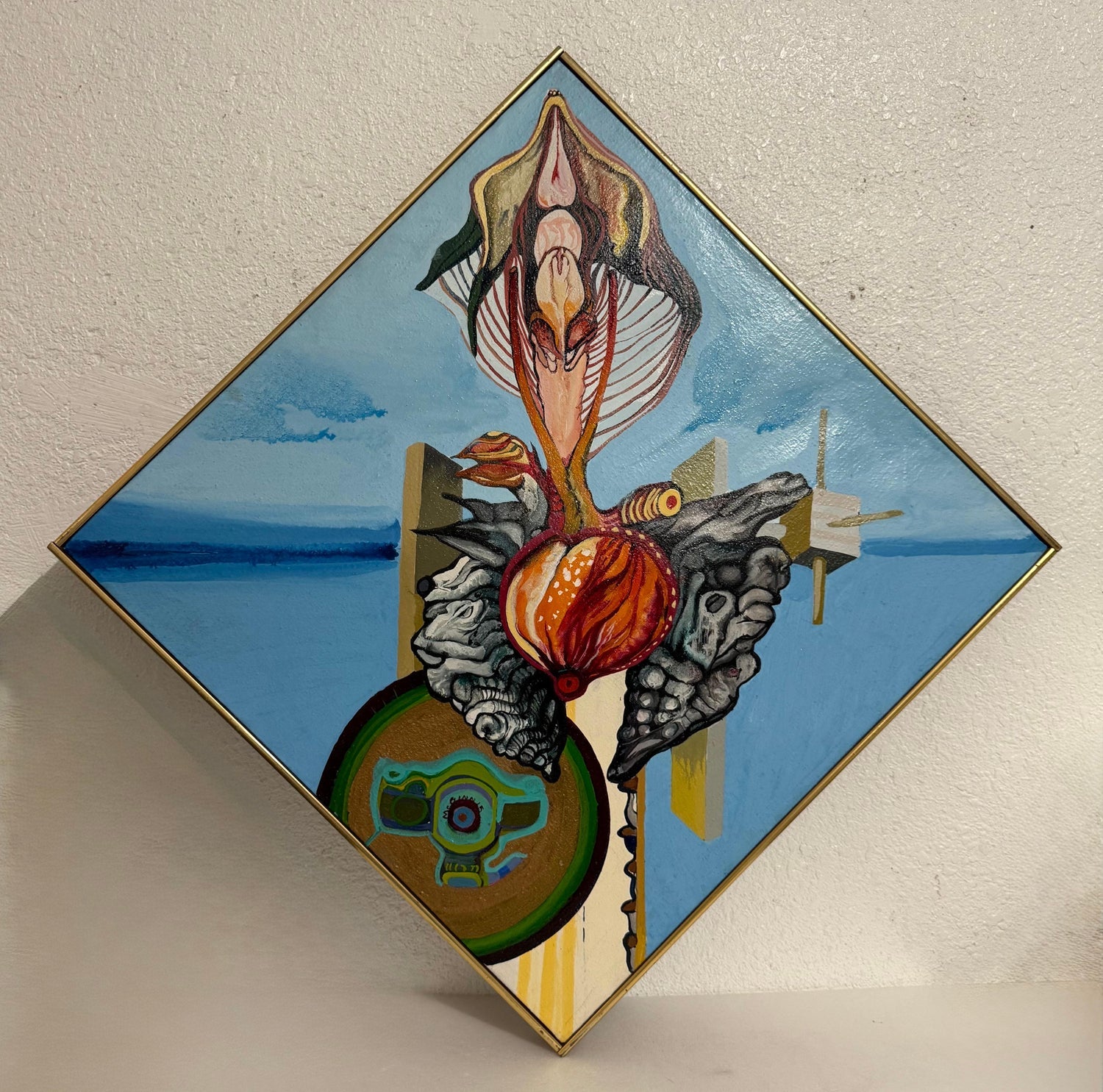 Vibrant Acrylic on Canvas Surrealist Erotic Flowers Painting Christine McGinnis