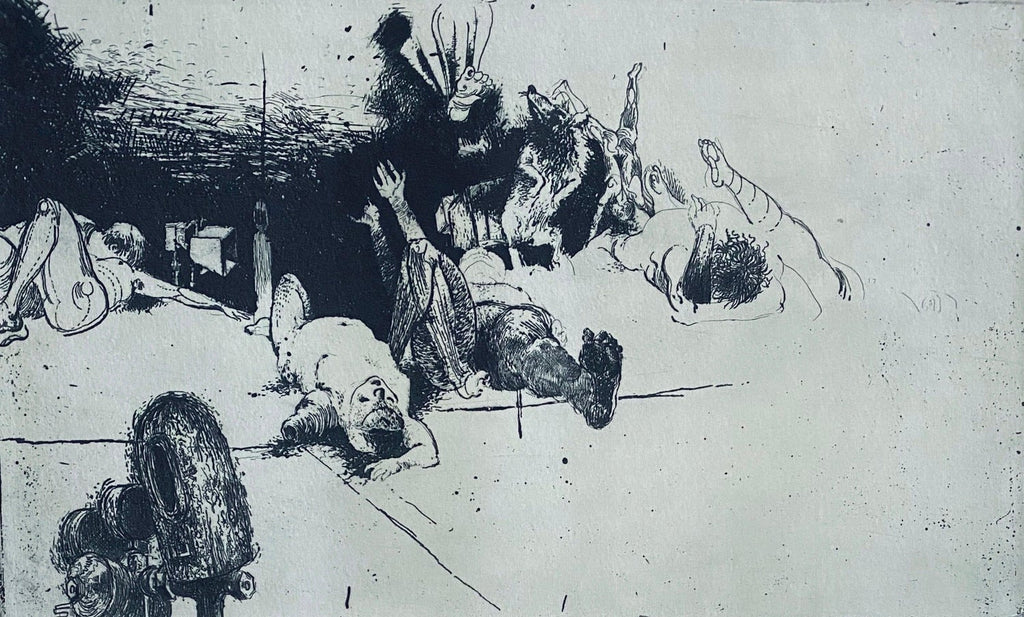 Fallen Figures. Standing Dog, American Modernist Abstract Etching