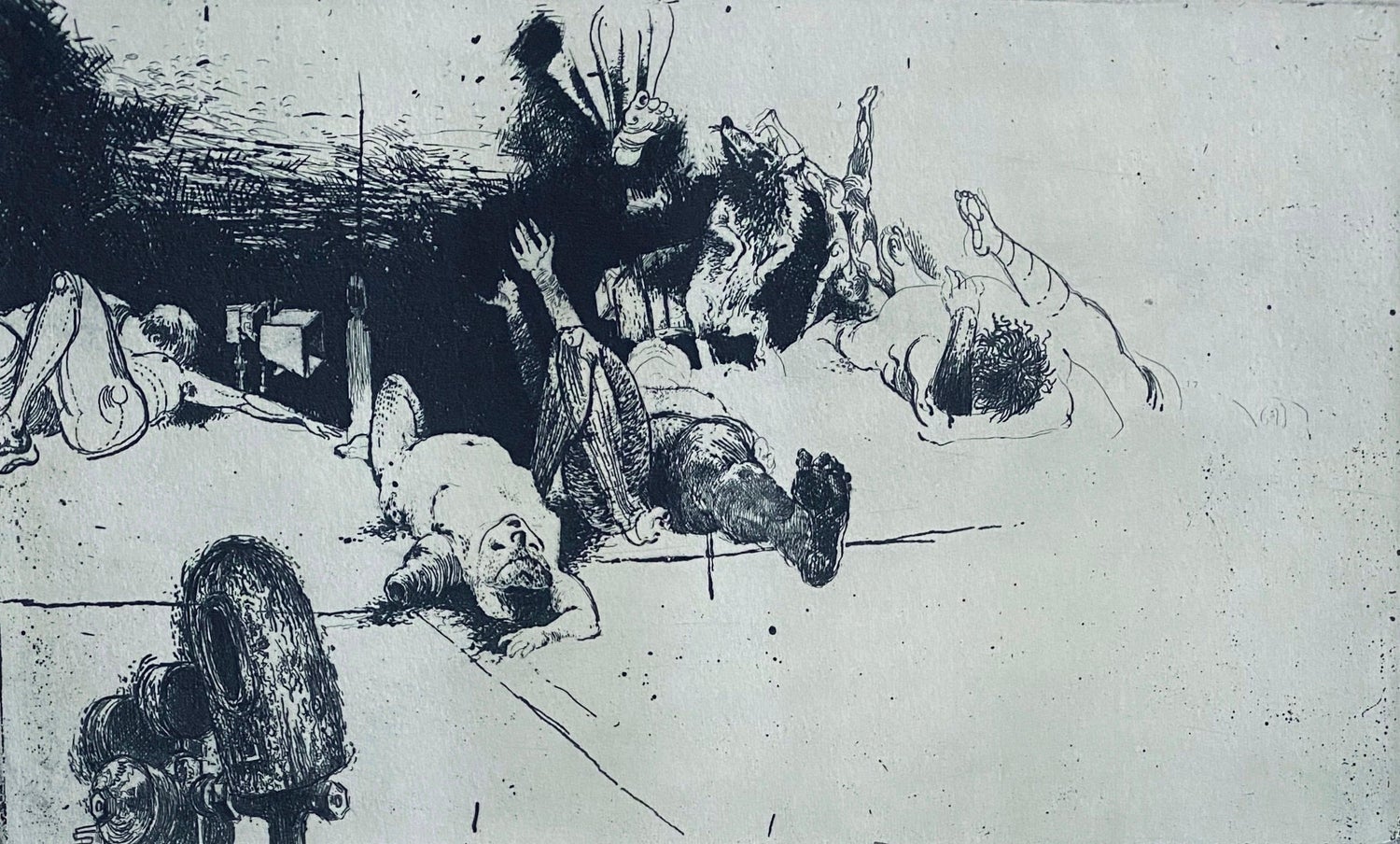 Fallen Figures. Standing Dog, American Modernist Abstract Etching