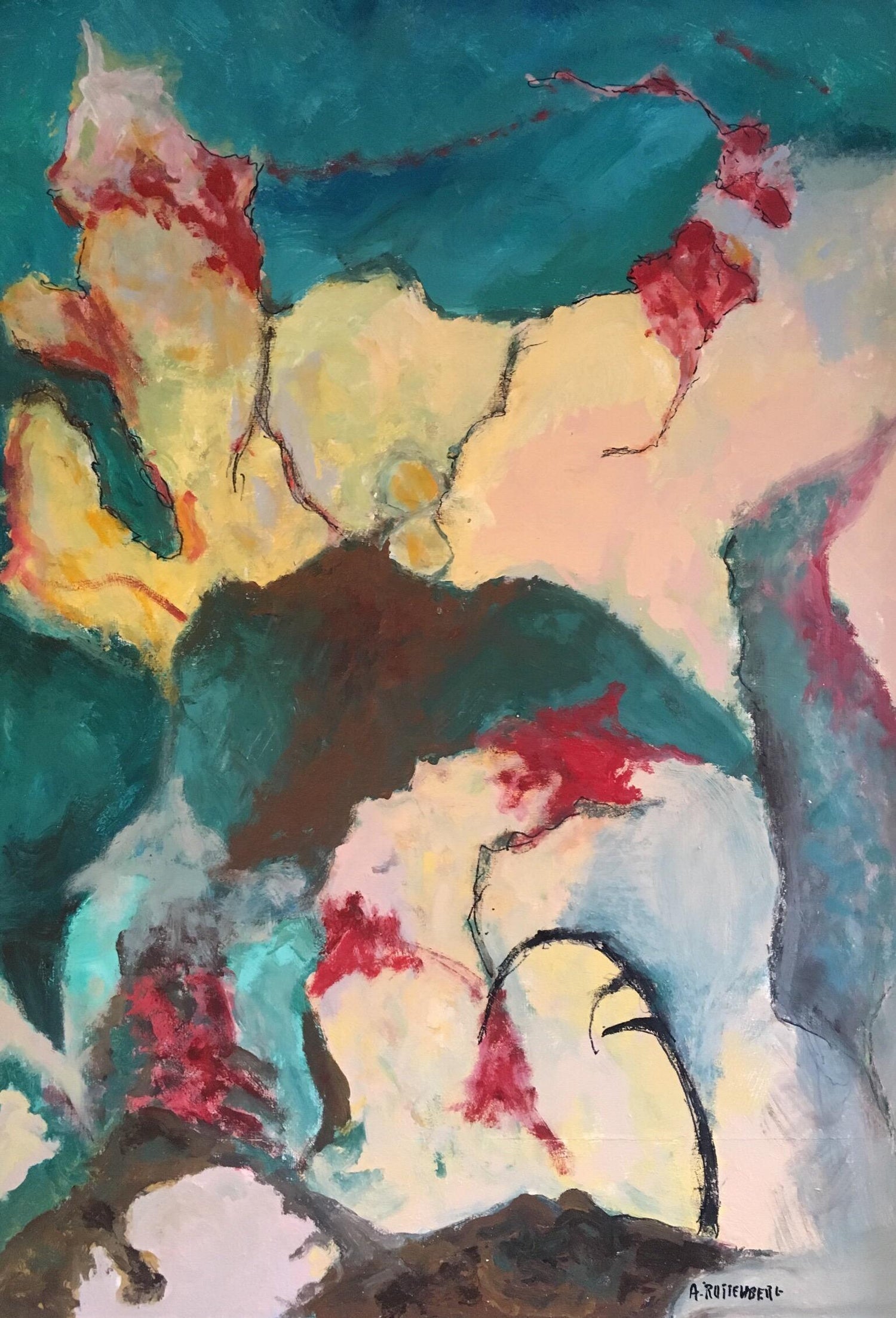 Large Modernist Colorful Atelier French Expressionist Oil Painting Tony Agostini