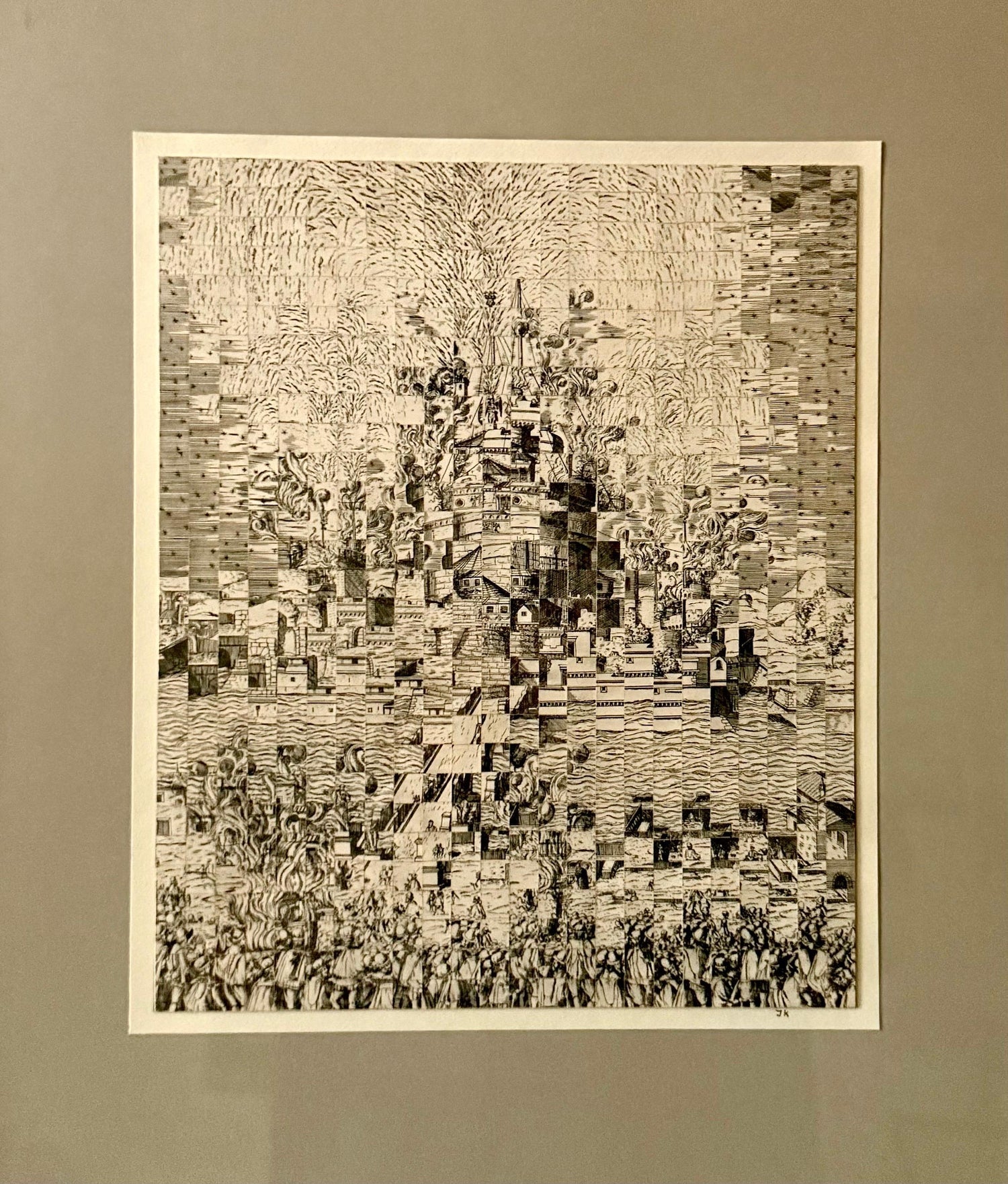 Original Guggenheim Museum Exhibited Jiri Kolar Collage Tower of Babel