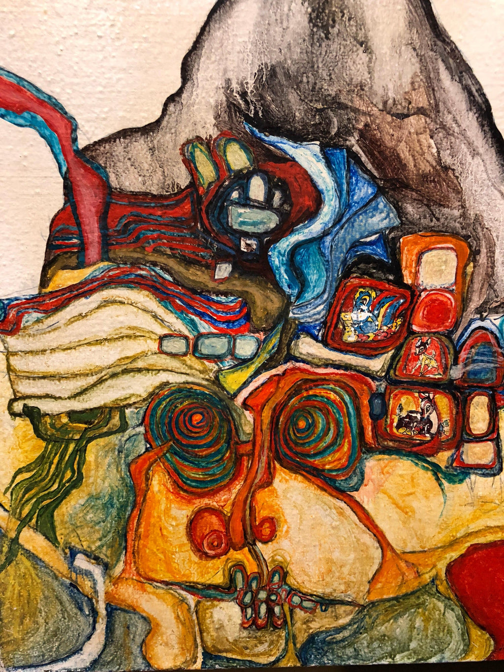 French Jewish Post Holocaust Abstract Painting Manner of Hundertwasser Art Brut