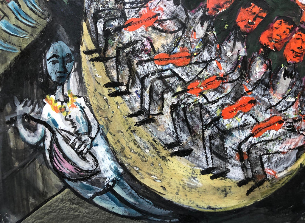 Modernist Orchestra Musical Gouache Painting Boston Expressionist