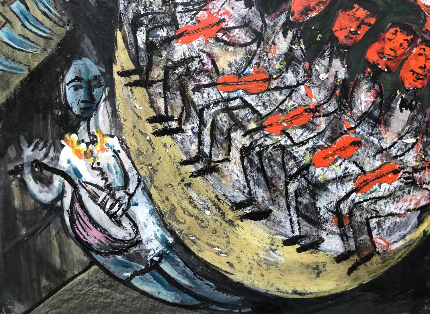 Modernist Orchestra Musical Gouache Painting Boston Expressionist