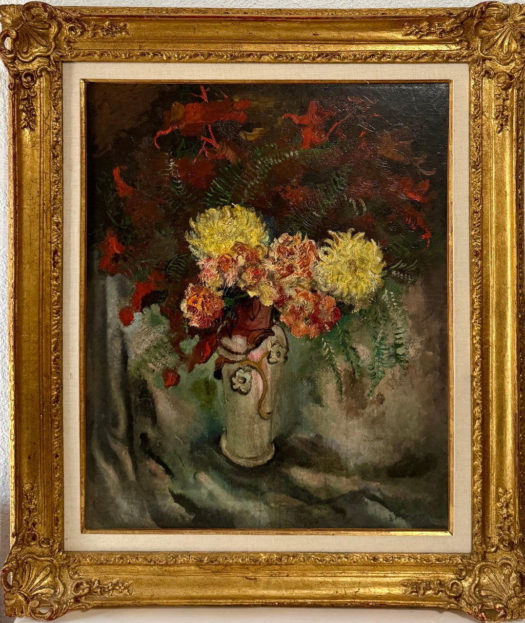 American Modernist Oil Painting Expressionist Vase, Flowers WPA Artist Ben ZIon