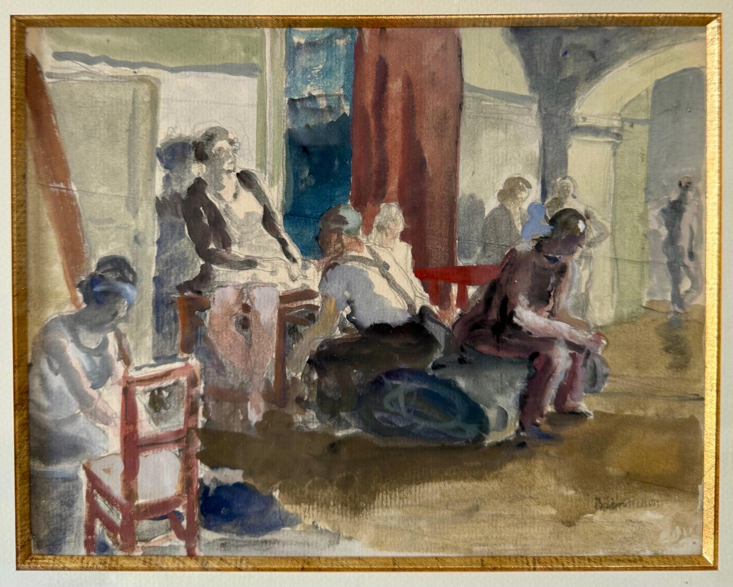 French Modernist Watercolor Painting Maurice Brianchon Paris Theater Backstage