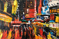 Vibrant New York City Times Square, Figural Abstract Expressionist Oil Painting