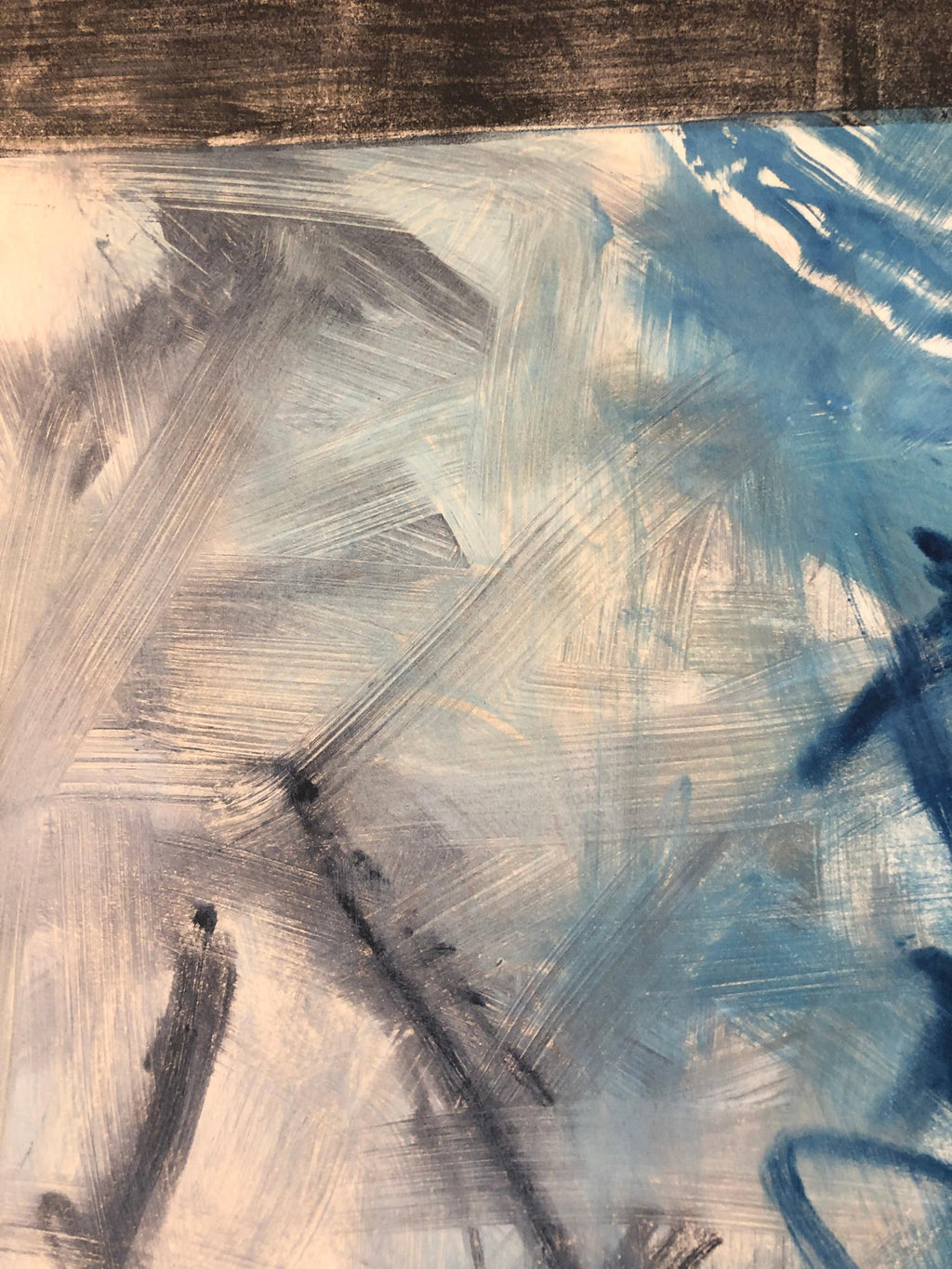 Abstract Expressionist Modernist Blue Grey Monoprint Monotype Painting Print