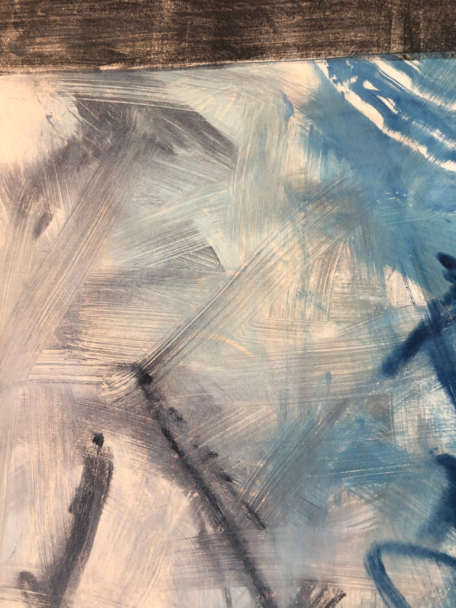 Abstract Expressionist Modernist Blue Grey Monoprint Monotype Painting Print