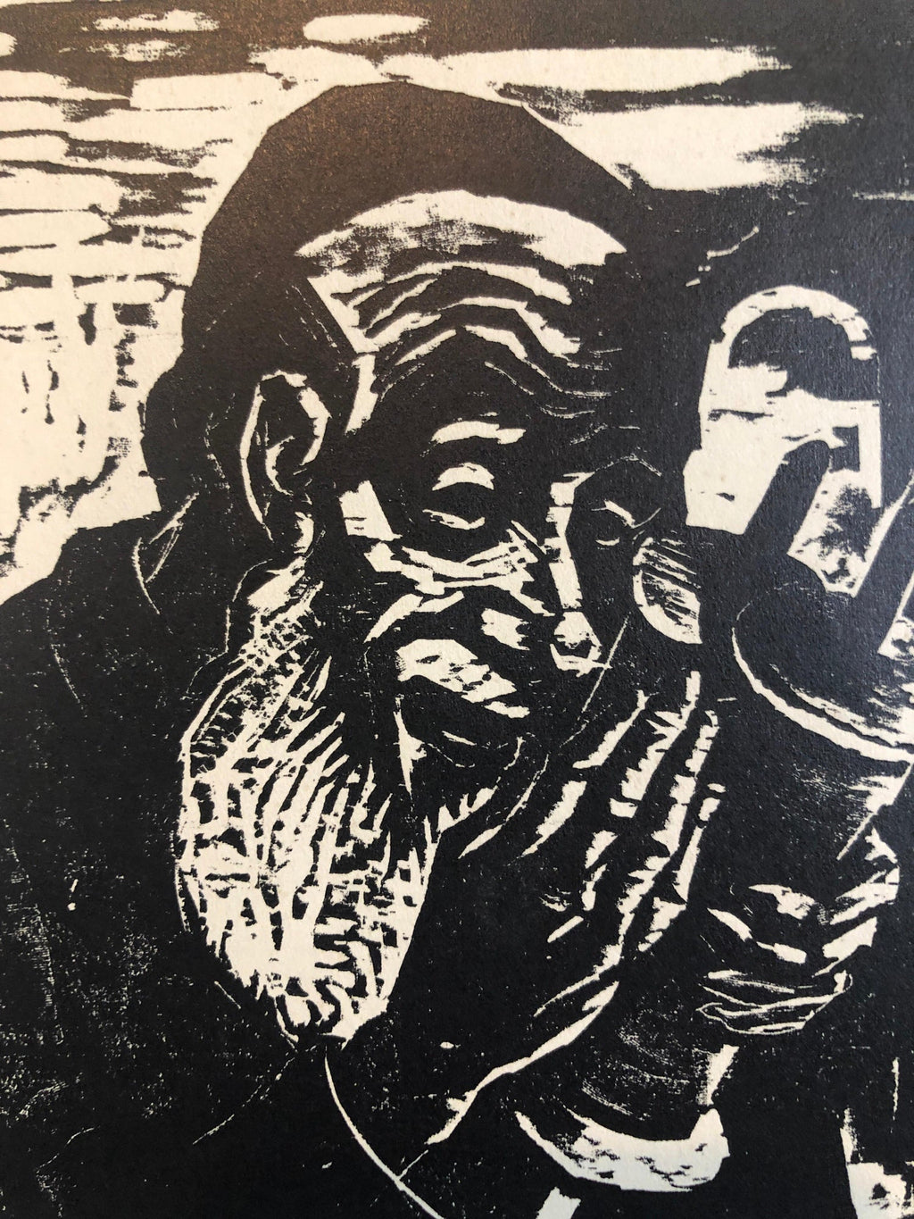 Jewish Rabbi with Torah German Expressionist Woodcut Israeli Early Bezalel