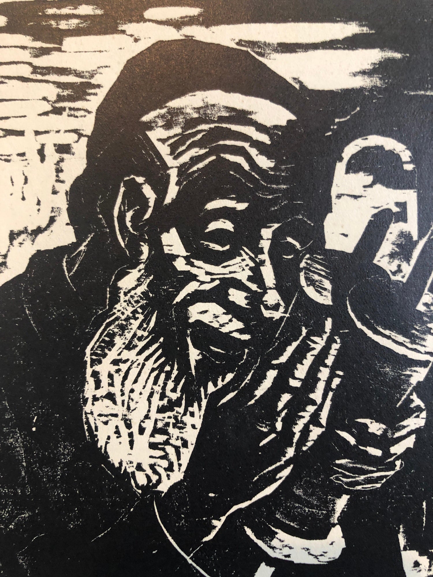 Jewish Rabbi with Torah German Expressionist Woodcut Israeli Early Bezalel