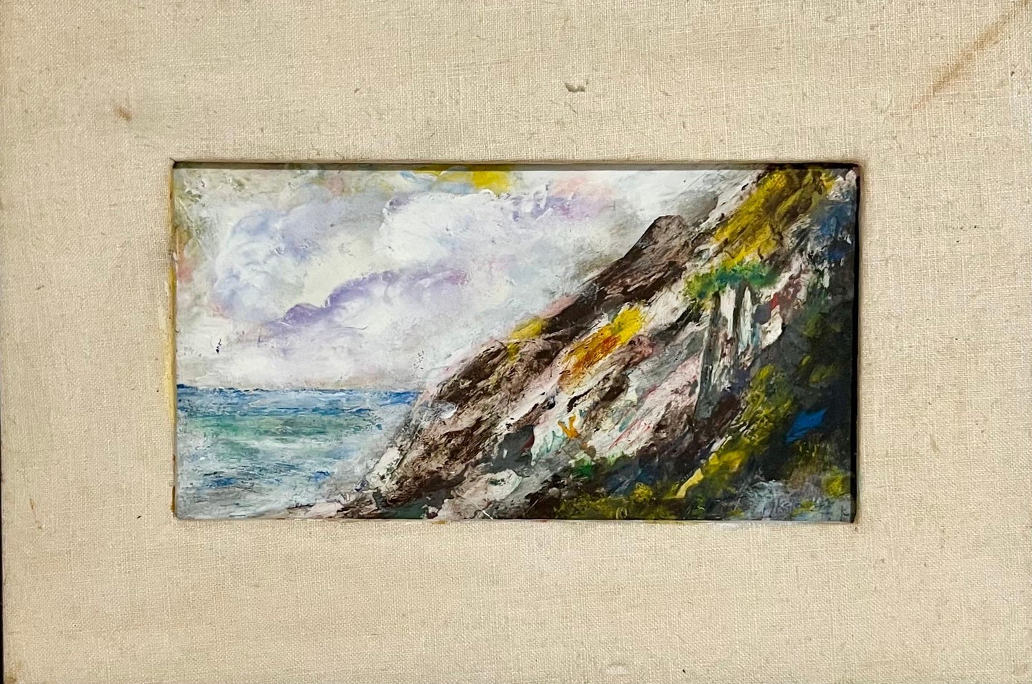 Modernist Impasto Painting Mountain with Ocean Landscape J. James Akston