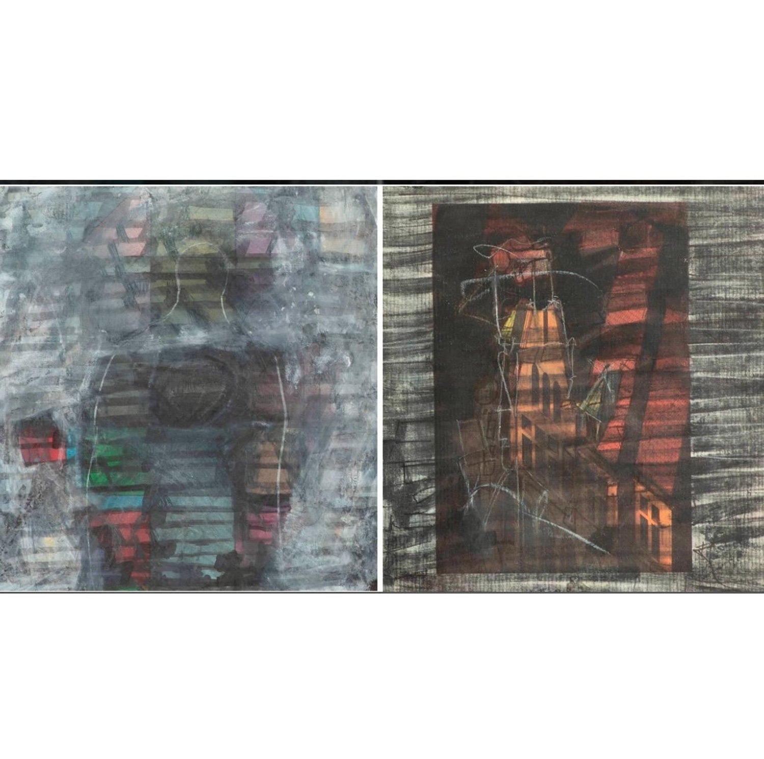 Bay Area Figurative Abstract Gouache Painting "Video Tower" John Hultberg