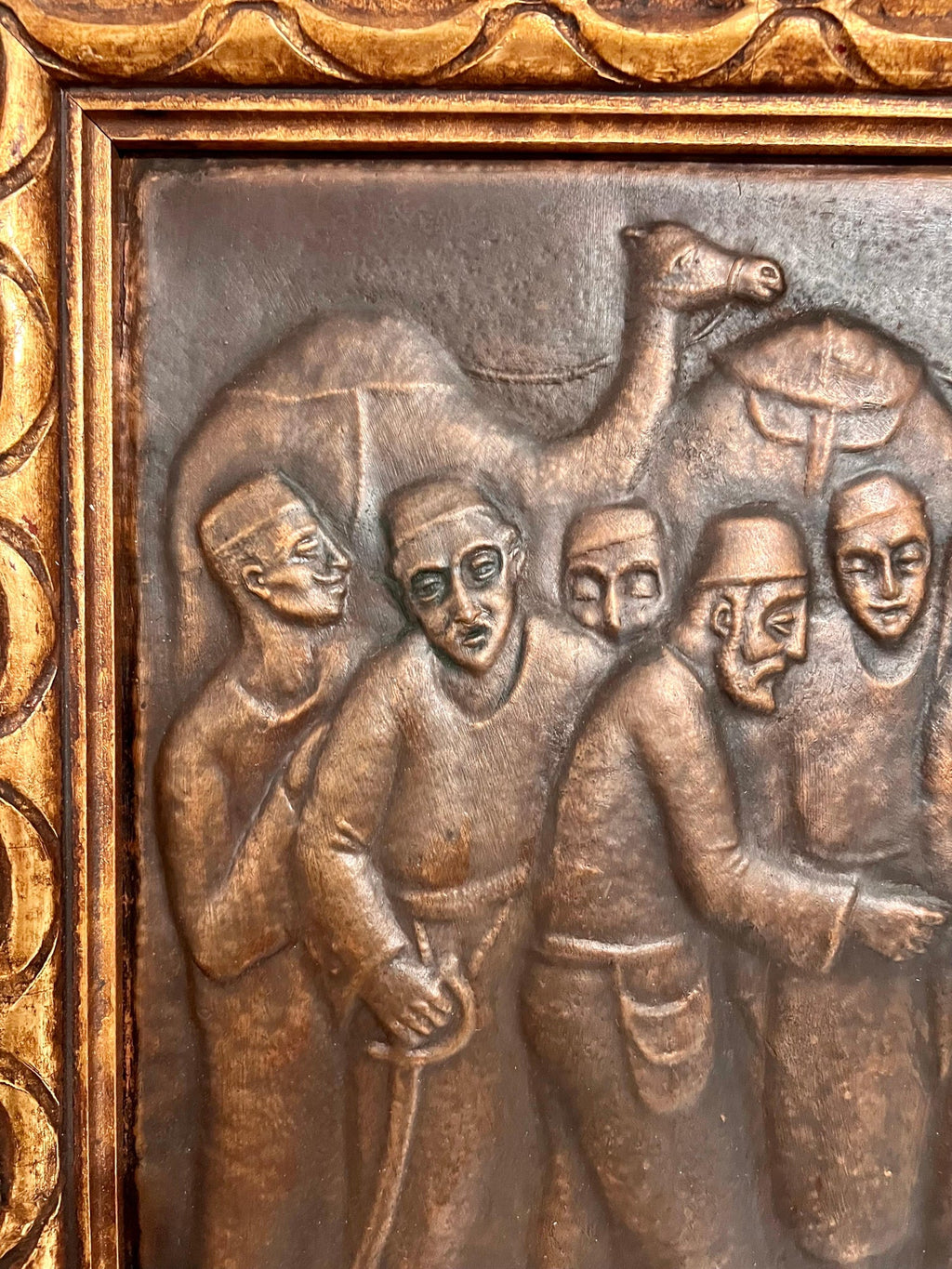 Large Judaica Copper Repousse Sculpture Relief Plaque Arie Merzer Bezalel Era